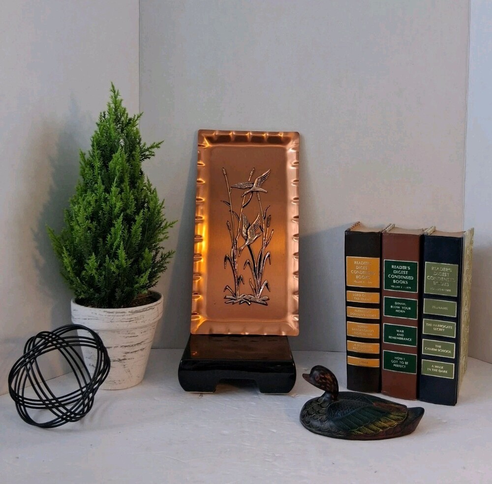 VTG Copper Wall Decor - Birds & Egrets with Cattails, German Stamped EUC